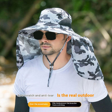 Khaki UPF 50+ Sun Protection Fishing Hat Wide Brim Neck Flap Quick Dry Bucket Hat for Outdoor Hiking and Gardening