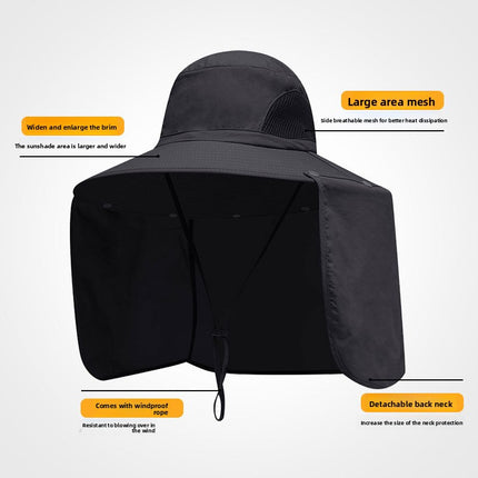 Khaki UPF 50+ Sun Protection Fishing Hat Wide Brim Neck Flap Quick Dry Bucket Hat for Outdoor Hiking and Gardening