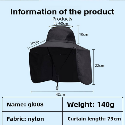 Khaki UPF 50+ Sun Protection Fishing Hat Wide Brim Neck Flap Quick Dry Bucket Hat for Outdoor Hiking and Gardening