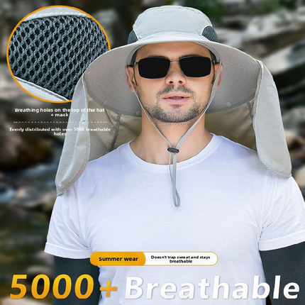 Navy blue UPF 50+ Sun Protection Fishing Hat Wide Brim Neck Flap Quick Dry Bucket Hat for Outdoor Hiking and Gardening