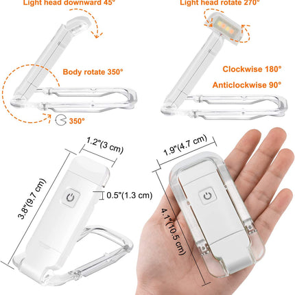 2-PCS Black Mini USB Rechargeable LED Book Light Eye Protection Reading Lamp with Adjustable Clip and Brightness for Kids Students Travel