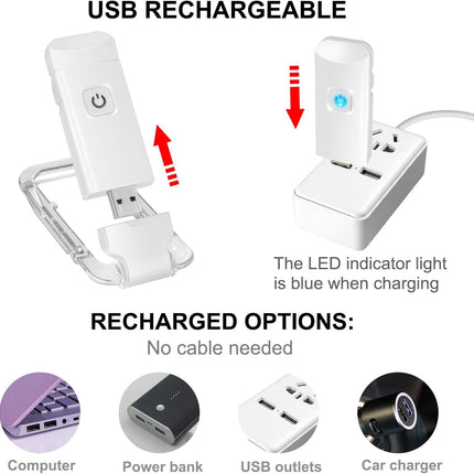 2-PCS Green Mini USB Rechargeable LED Book Light Eye Protection Reading Lamp with Adjustable Clip and Brightness for Kids Students Travel