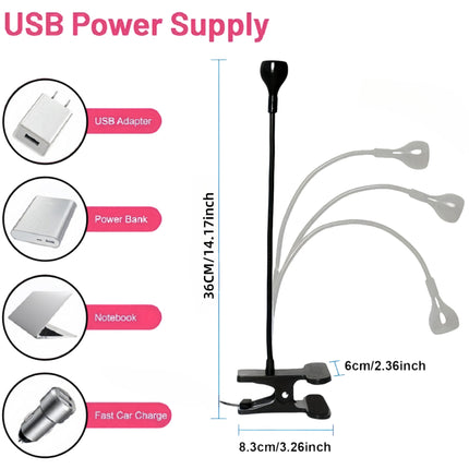 Black 3W UV LED Gel Nail Curing Lamp Clip On Flexible Gooseneck Light 4 Brightness Levels for Gel Polish and Resin Curing