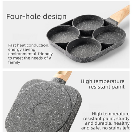4-Hole Non-Stick Fried Egg Pan with Glass Lid Maifan Stone Coating Breakfast Pancake Maker for Burgers and Omelettes(Black cap bead)