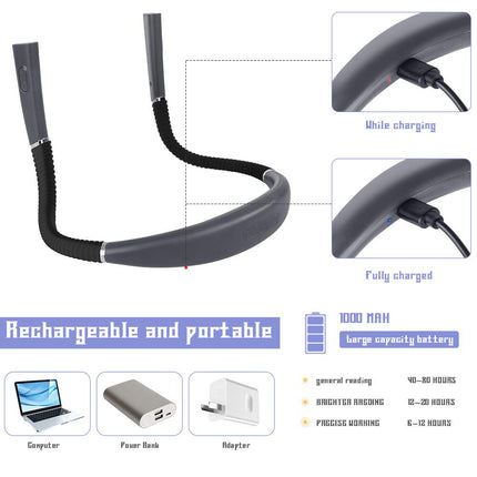 Black Hands-Free USB Rechargeable Neck Reading Light 3 Colour Modes Flexible LED Book Lamp for Night Reading Knitting Repairing