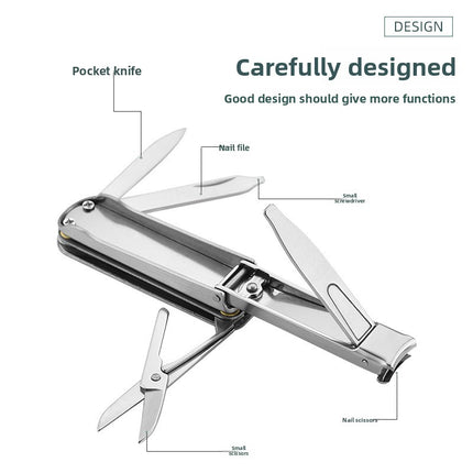 2-PCS Original steel colour 5-in-1 Foldable Stainless Steel Nail Clipper Multitool Keychain with Knife Scissors and File Portable Pocket Manicure Set