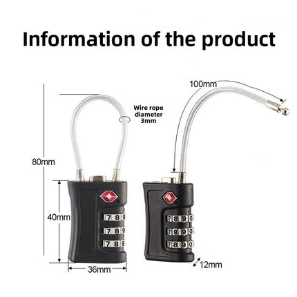 Grey TSA Approved Cable Combination Padlock 3-Digit Security Lock for Travel Luggage Suitcase Gym Lockers Durable Steel Wire Australian Travel Essential