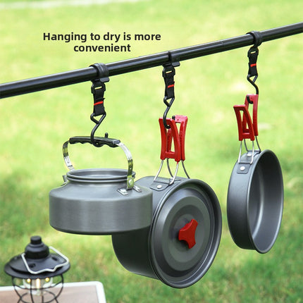 Portable Camping Cookware Set for 3-5 People Aluminum Kettle Pot Frying Pan Mess Kit with Folding Handles for Hiking and Outdoor Use
