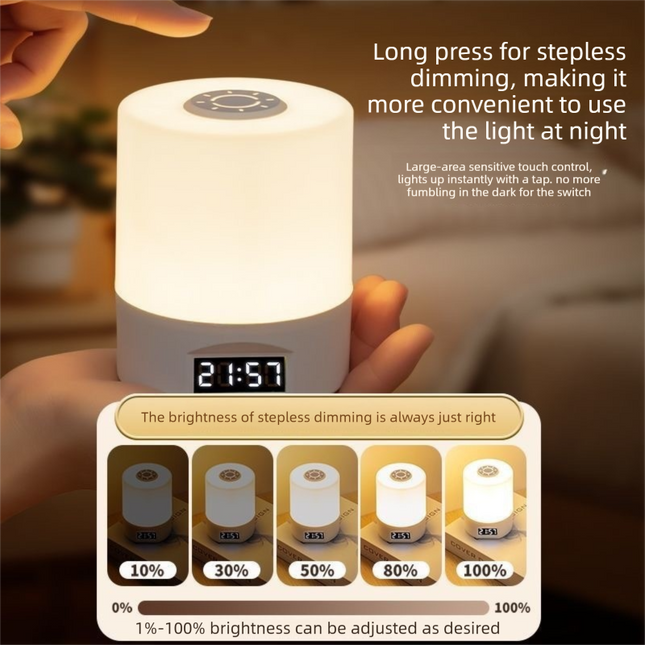 White Rechargeable LED Night Light with Remote Control Digital Clock
