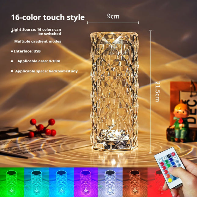 Crystal Rose Atmosphere Lamp RGB 16 Color Changing Touch (21.5cm*9cm)
