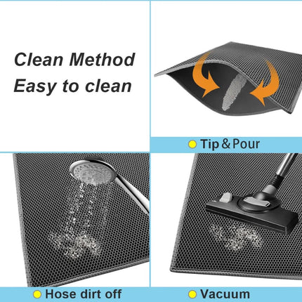 2-PCS Black Double Layer Cat Litter Mat Honeycomb Design Waterproof EVA Trapping Mat for Litter Box Tracking Control 40x50cm Easy Clean Australian Pet Supplies
