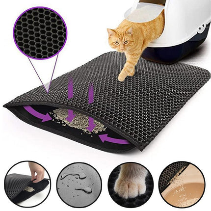 2-PCS Brown Double Layer Cat Litter Mat Honeycomb Design Waterproof EVA Trapping Mat for Litter Box Tracking Control 40x50cm Easy Clean Australian Pet Supplies