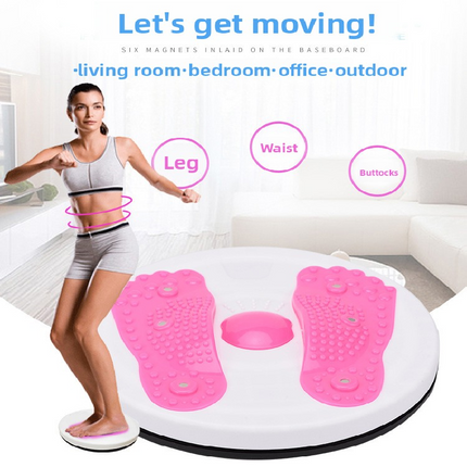 Pink Magnetic Waist Twisting Disc with Resistance Bands Portable Fitness Board for Home Office Core Training 27.5cm Large Diameter