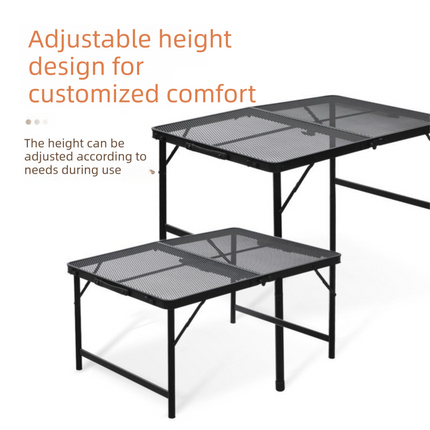 Portable Folding Camping Table 60x40cm - Adjustable Height Heat Resistant Mesh Top - Lightweight Aluminum Outdoor BBQ & Picnic Stand