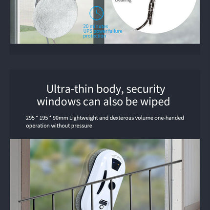 Smart Robot Window Cleaner - Automatic Glass Cleaning Washer with Remote Control - 2800Pa Suction & UPS Safety System - Includes 10 Microfibre Pads