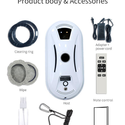 Smart Robot Window Cleaner - Automatic Glass Cleaning Washer with Remote Control - 2800Pa Suction & UPS Safety System - Includes 10 Microfibre Pads