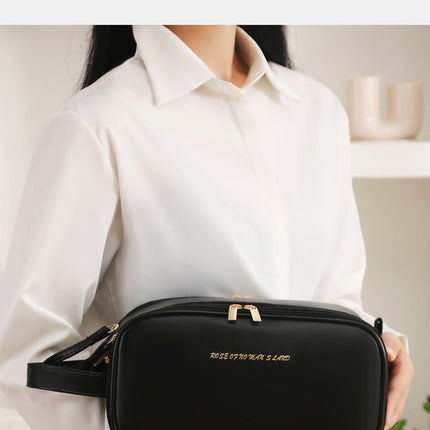 White Large Capacity PU Leather Makeup Bag Dual Zipper Cosmetic Case Waterproof Travel Toiletry Organiser with Brush Compartment