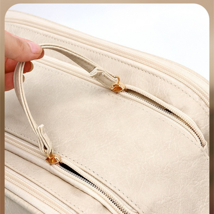 Luxury Black Large Capacity Makeup Bag – 3-Layer Double Zipper Travel Toiletry Organizer with Waterproof TPU Brush Holders