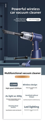2-in-1 Cordless Handheld Car Vacuum Cleaner 120W High Power Suction and Blower Portable Mini Duster for Auto and Home Blue