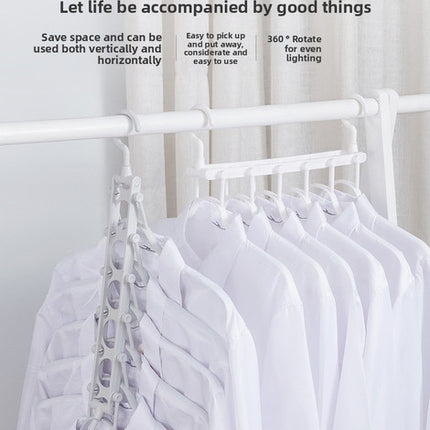 2-SET Space-Saving 6-in-1 Foldable Hanger Set Multi-Functional Closet Organizer Clothes Drying Rack with Pant Clips (White & White Clip Upgrade Edition) Ideal for Homes and Dorm Rooms