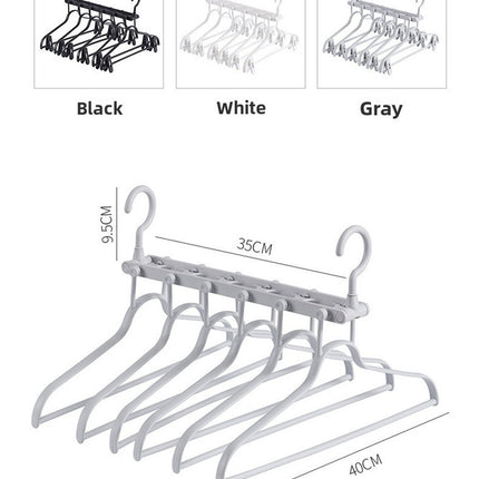 2-SET Space-Saving 6-in-1 Foldable Hanger Set Multi-Functional Closet Organizer Clothes Drying Rack with Pant Clips (Gray & Gray Clip Upgrade Edition) Ideal for Homes and Dorm Rooms
