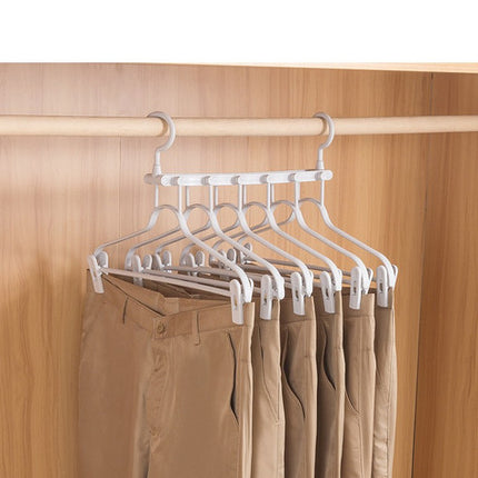 2-SET Space-Saving 6-in-1 Foldable Hanger Set Multi-Functional Closet Organizer Clothes Drying Rack with Pant Clips (Gray & Gray Clip Upgrade Edition) Ideal for Homes and Dorm Rooms