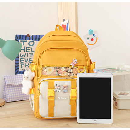 5 Piece Aesthetic School Backpack Set Pink Oxford Fabric Fits 14 Inch Laptop