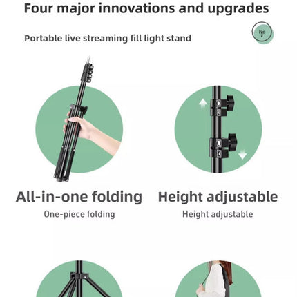 1.7m Black Tripod Stand with Phone Holder Adjustable Floor Stand for Live Streaming Vlogging Overhead Video Recording Makeup Kit with Carry Bag