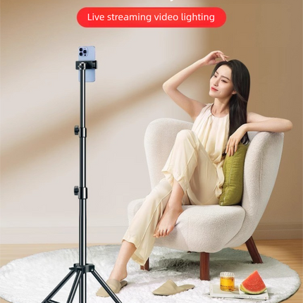2.4m Black Tripod Stand with Phone Holder Adjustable Floor Stand for Live Streaming Vlogging Overhead Video Recording Makeup Kit with Carry Bag