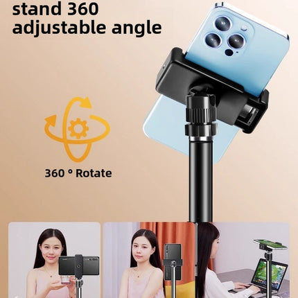 2.4m Black Tripod Stand with Phone Holder Adjustable Floor Stand for Live Streaming Vlogging Overhead Video Recording Makeup Kit with Carry Bag
