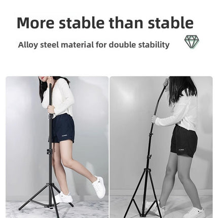 2.4m Black Tripod Stand with Phone Holder Adjustable Floor Stand for Live Streaming Vlogging Overhead Video Recording Makeup Kit with Carry Bag
