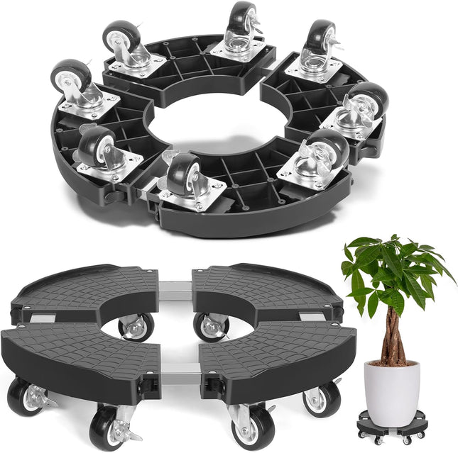 Black Round Adjustable Plant Pot Caddy Stand with Wheels Heavy Duty