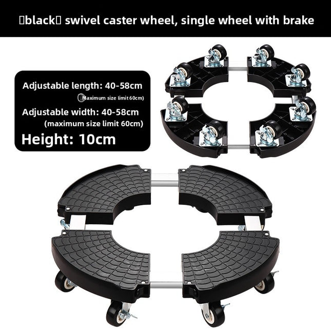 Black Round Adjustable Plant Pot Caddy Stand with Wheels Heavy Duty