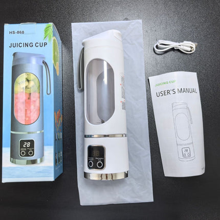 Portable Blender USB Rechargeable Juicer Cup Personal Smoothie Maker with Digital Display and Stainless Steel Blades White Ideal for Travel Gym and Office