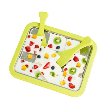 White DIY Rolled Ice Cream Maker Pan Instant Frozen Yoghurt & Sorbet Tray 304 Stainless Steel No Electricity Required with Spatulas