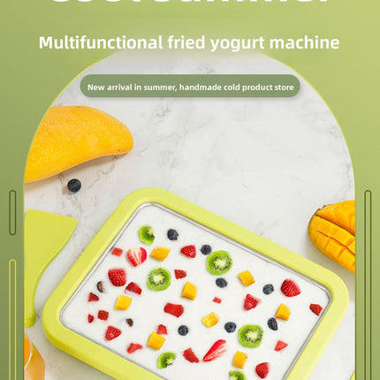 White DIY Rolled Ice Cream Maker Pan Instant Frozen Yoghurt & Sorbet Tray 304 Stainless Steel No Electricity Required with Spatulas