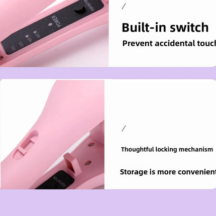 32mm French Style Hair Waver Curler Mermaid Waves Iron V-Shape Barrel Negative Ion Fast Heating Styling Tool Pink AU Plug