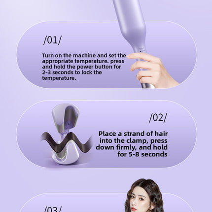 32mm French Style Deep V Hair Waver Mermaid Curls Iron Fast Heating Ceramic Styling Tool for Big Waves Purple AU Plug