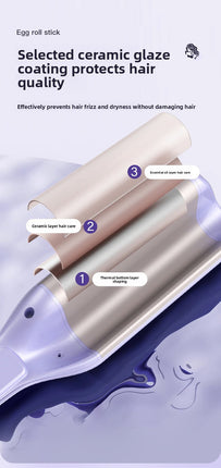 32mm French Style Deep V Hair Waver Mermaid Curls Iron Fast Heating Ceramic Styling Tool for Big Waves Purple AU Plug