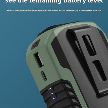 Portable Waist Clip Fan 6000mAh Rechargeable Personal Air Conditioner with Power Bank Function Heavy Duty Wearable Belt Fan for Tradies Camping and Outdoor Work Green