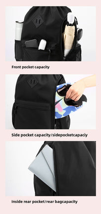 Large Drawstring Backpack Waterproof Gym Bag Lightweight Sports Sackpack with Zipper Pockets for Travel and Swimming Black