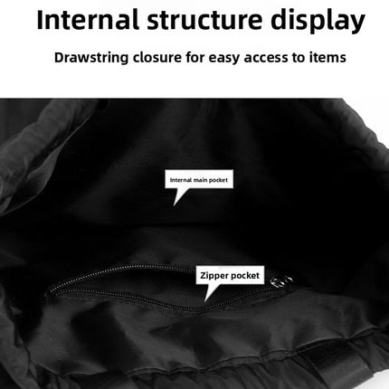 Large Drawstring Backpack Waterproof Gym Bag Lightweight Sports Sackpack with Zipper Pockets for Travel and Swimming Black