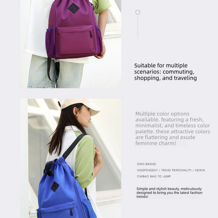 Large Drawstring Backpack Waterproof Gym Bag Lightweight Sports Sackpack with Zipper Pockets for Travel and Swimming Gray