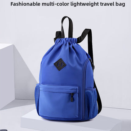 Large Drawstring Backpack Waterproof Gym Bag Lightweight Sports Sackpack with Zipper Pockets for Travel and Swimming Gray