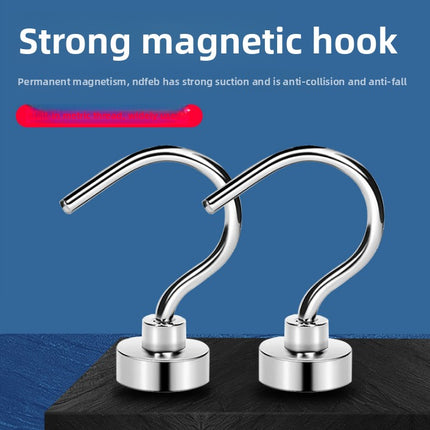 Neodymium Magnetic Hooks 16mm Base Large Open Mouth Hanger Heavy Duty Magnet for Fridge Kitchen BBQ Grill Utensils and Keys Silver