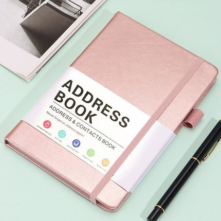 Rose Gold Address Book with Alphabetical Tabs B6 Hardcover Telephone & Contact Organizer with Pen Holder & Elastic Band for Home Office