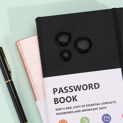 Black Password Book with Alphabetical Tabs B6 Hardcover Internet Address Logbook & Password Organizer with Pen Loop Elastic Band and Inner Pocket