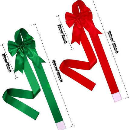 Green Satin Cabinet Door Bows 5 Pack - Large Pre-made Ribbon with Velcro Attachment for Kitchen Cupboards, Weddings, Gift Wrapping & Party Decor - Adjustable Fit
