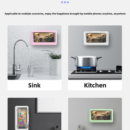Waterproof Shower Phone Holder Pink Wall Mount - 360° Rotating Retractable Anti-Fog Touch Screen Case for Bathroom & Kitchen - Fits Phones up to 6.8 Inch