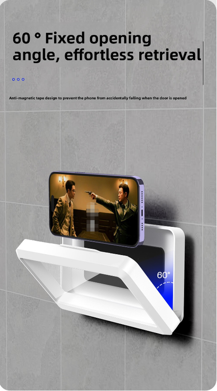 Waterproof Shower Phone Holder Wall Mount with Aromatherapy - 360° Rotating & Retractable Anti-Fog Case - Drill-Free Bathroom & Kitchen Mobile Stand - White